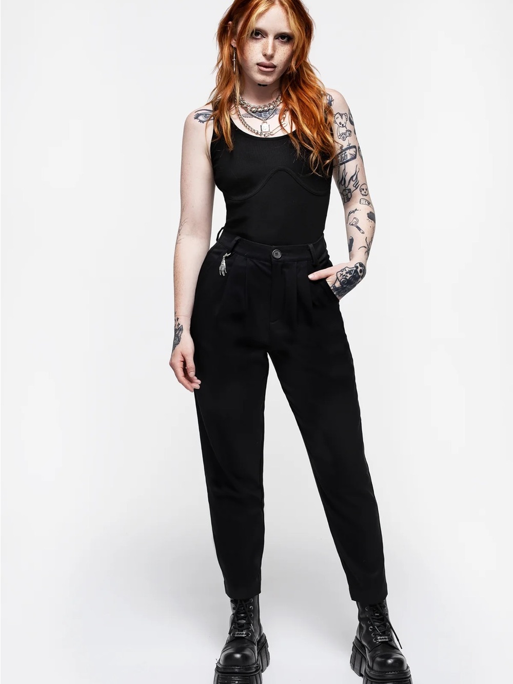 Disturbia Malverde High Waist Tapered Trousers - Black UK 20/ US 16